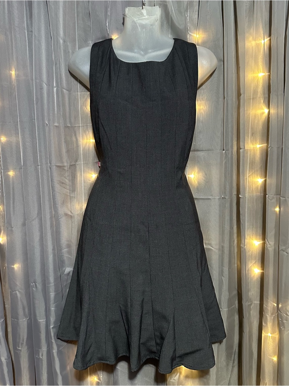 Calvin Klein A-Line Pleated Charcoal Gray Dress Size L